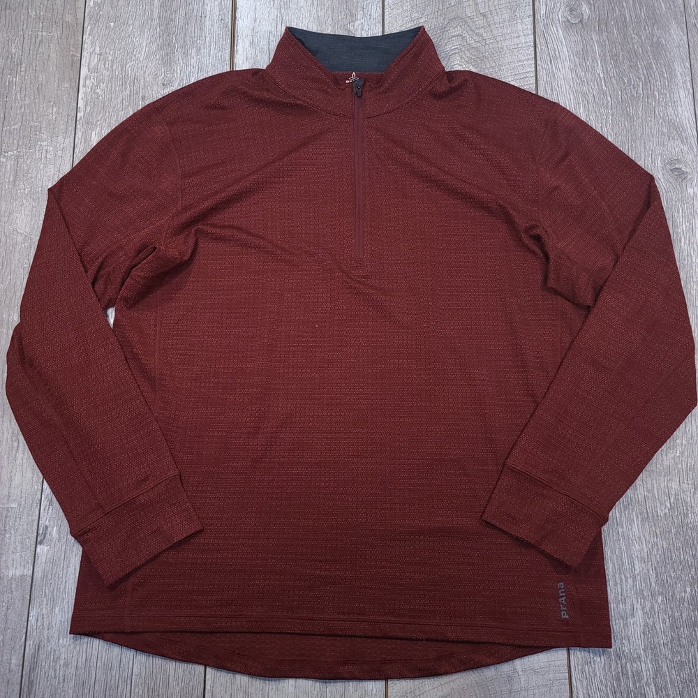 Prana Pullover Mens XXL Burgundy Breathe Quarter Zip Textured Long Sleeve